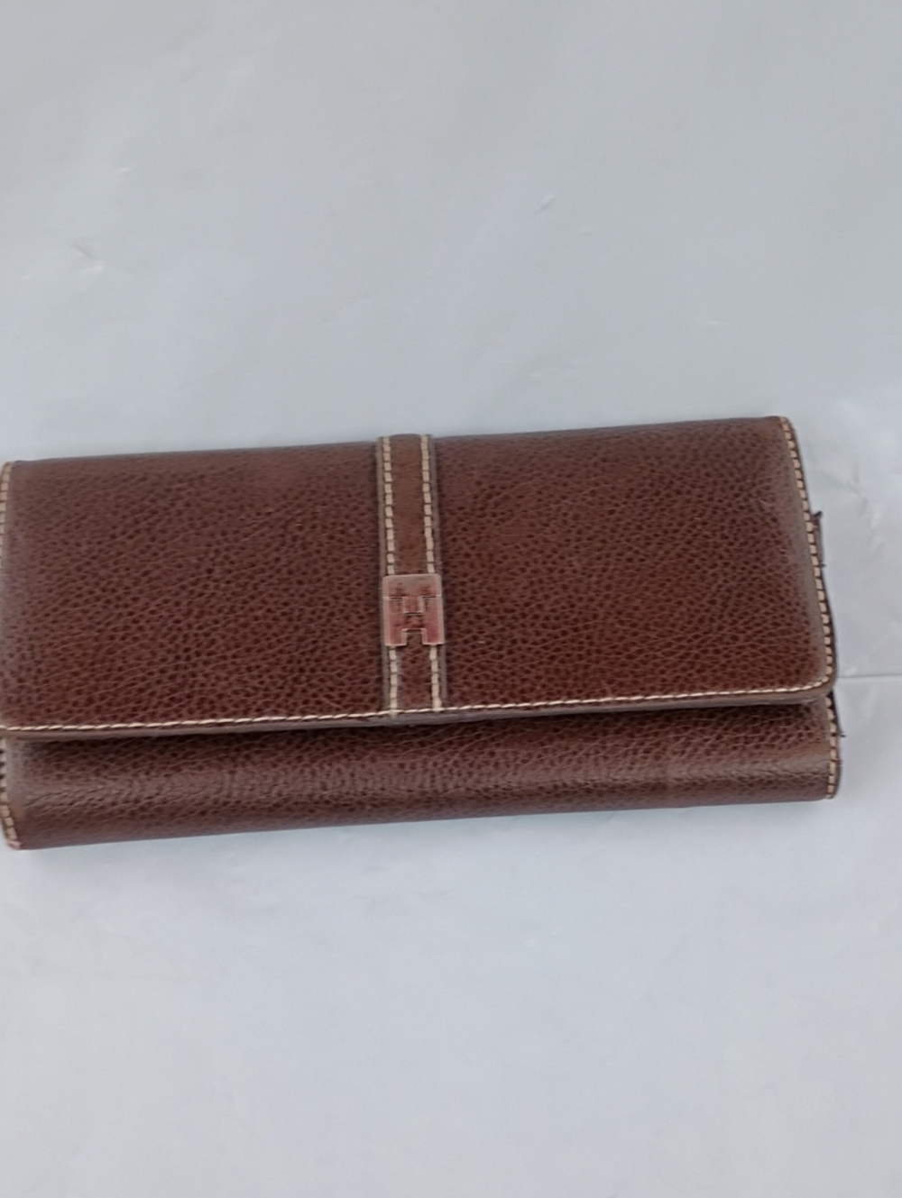 Brown Leather Foldover Wallet 7.5 X4 In
